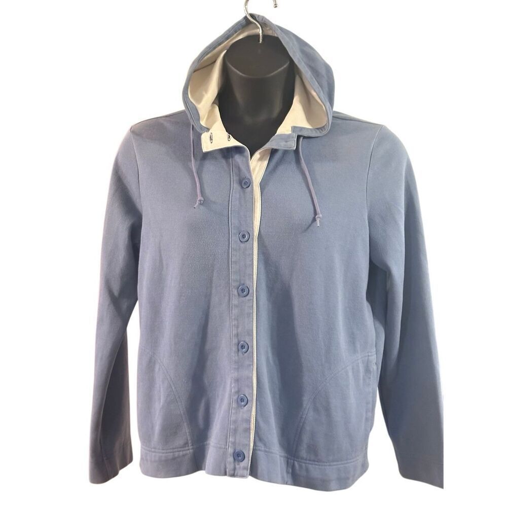 Croft & Barrow Women's Size Large Light Blue Button Down Hooded Jacket Coat